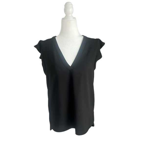 Zara Tops - Zara Women’s Black V-Neck Ruffle Short Sleeve Top Black Medium